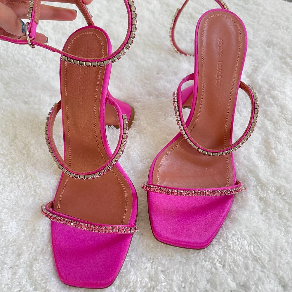 Amina Muaddi Gilda crystal-embellished sandals Pink